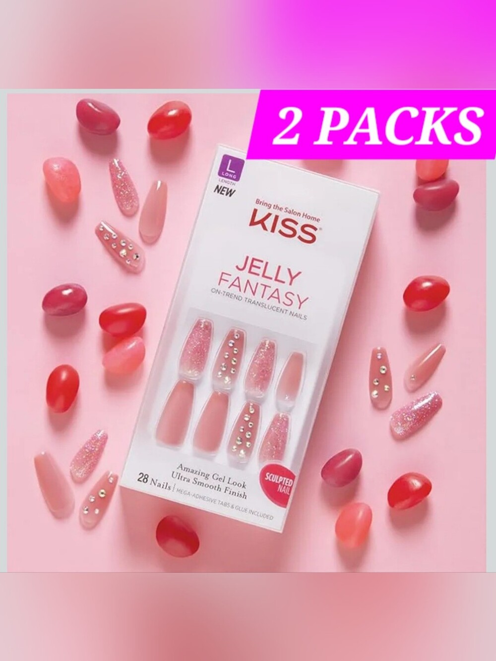 KISS Jelly Fantasy Press On Nails Kit  2 Packs NEW